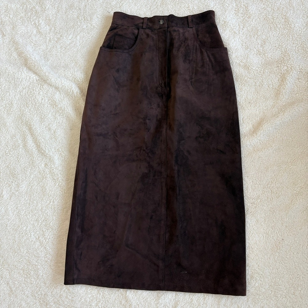 Vtg Bushwhacker Suede High Waist Pencil Skirt Western‎ Wear Chocolate Brown Sz 4